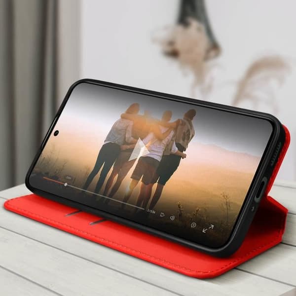 Cover til Xiaomi 13 - AVIZAR - Magnetisk klap - Videounderstøttelse - Rød Röd