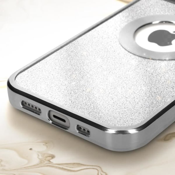 Skal till iPhone 14 Glitter Avtagbar silikongel Protecam Spark Series Silver