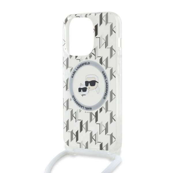 Coque MagSafe iPhone 14 Pro med IML Monogram Crossbody Elegant Karl Lagerfeld Transparent Vit