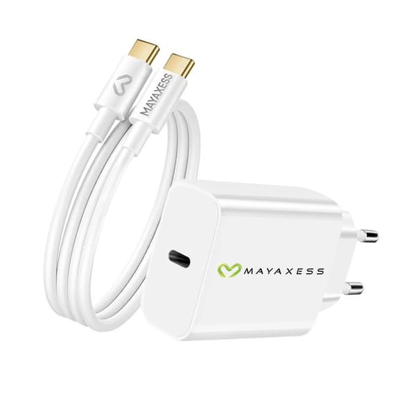 Lader til Galaxy A35 20W + USB-C kabel 1m Mayaxess Hvid Vit