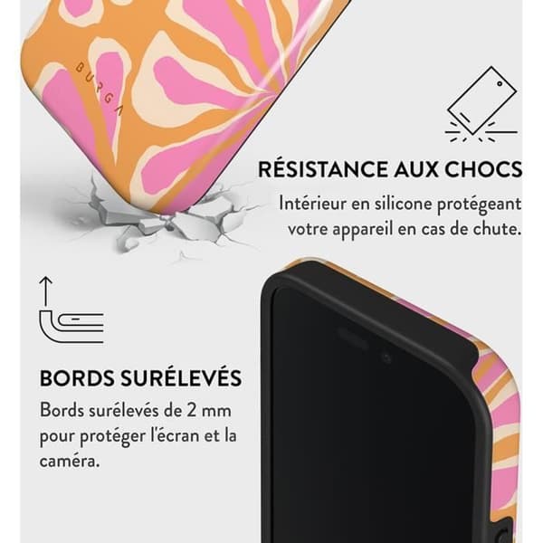 Coque til iPhone 16 - BURGA - Model Aloha - Stødabsorberende - Kompatibel med MagSafe - Rosa Gul