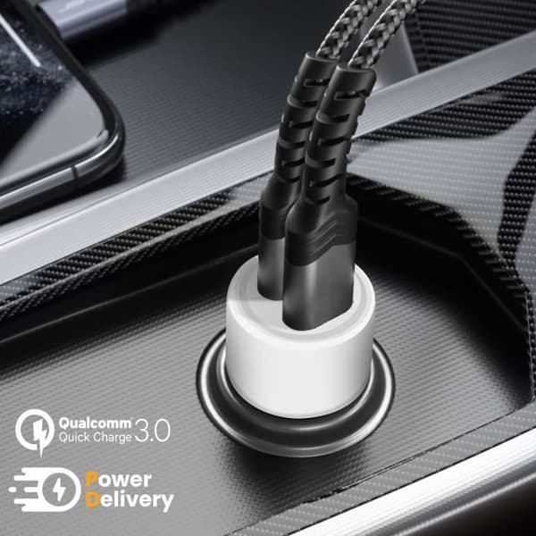Laddare Bil - LinQ - 36W - USB C - USB 3.0 - Snabbladdning Vit