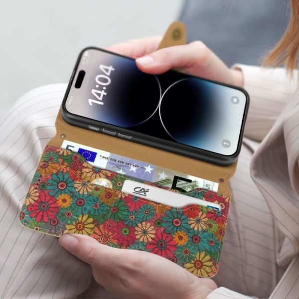 Korkfodral till iPhone 14 Pro Flip Plånboksställ Blommig Spring
