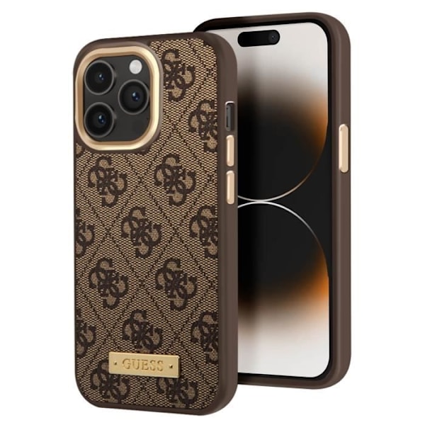 Elegant MagSafe-skal för iPhone 14 Pro 4G Metallplatta Guess Brun kastanj