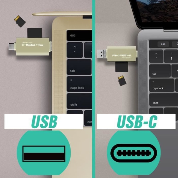 SD- och Micro SD-kortläsare 3 i 1 USB Micro USB och USB Typ C Akashi Grey