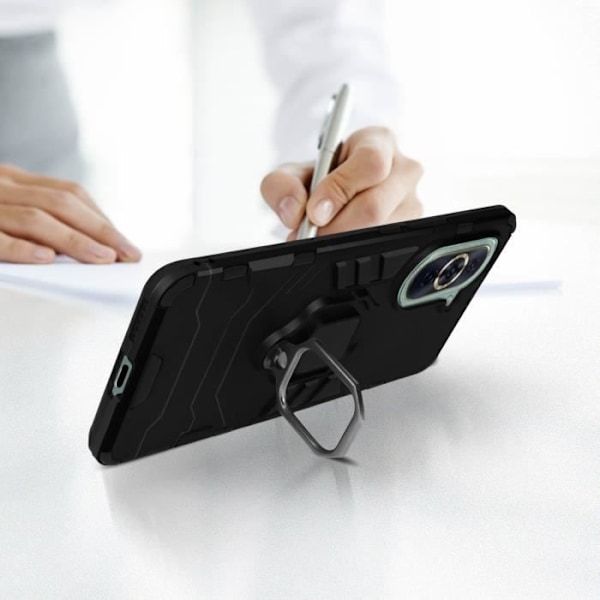 Huawei Nova 10 Pro Shockproof Hybrid Case med Metal Ring Support Sort Svart