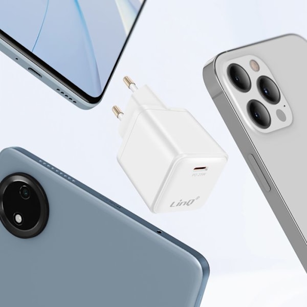 USB-C Power Delivery 25W Hurtig Oplader Kompakt LinQ Hvid Vit