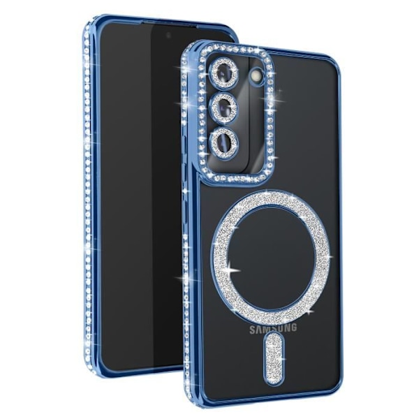 Coque - AVIZAR - Samsung Galaxy S22 - Hårdför - Strass - Skydd av kamerablocket Blå