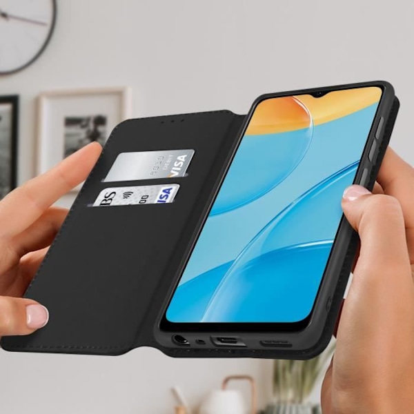 Folio Plånboksfodral - AVIZAR - Oppo A15 - Ekologiskt läder - Stödfunktion - Heltäckande skydd Svart