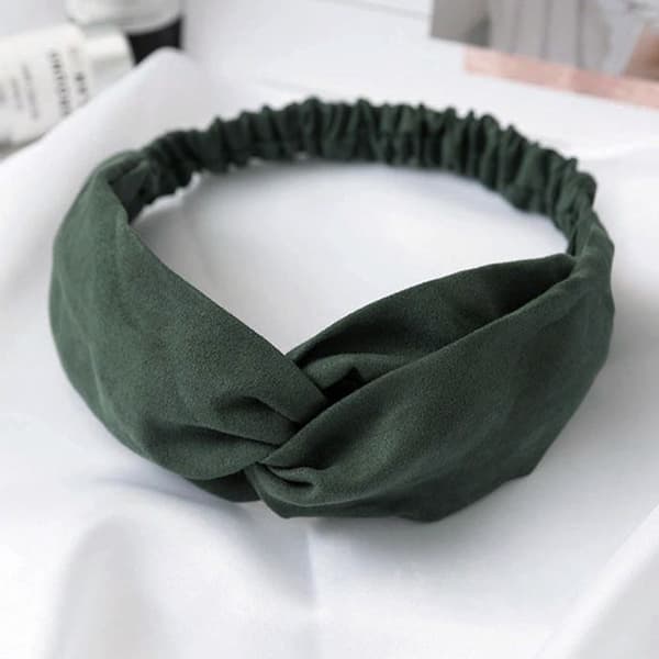 Crossed Headband - AVIZAR - Solid Velvet - Dark Green - Chic and Soft - Comfortable Grön