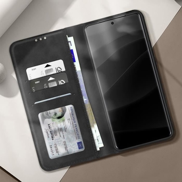 Redmi Note 14 Pro ja 14 Pro Plus Musta Kotelo, Lompakko ja Tuki Svart
