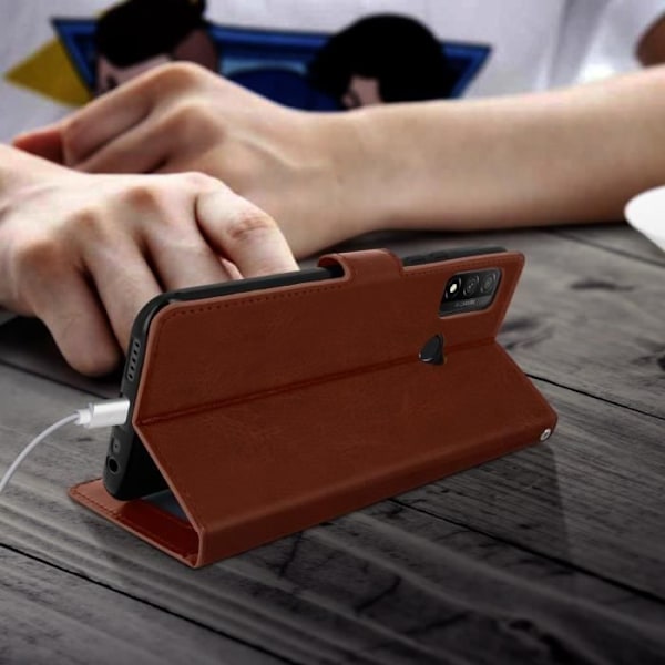Huawei P smart 2020 Cover Flip Case Korttikotelo Videotuki Vintage Ruskea Ruskea kastanj