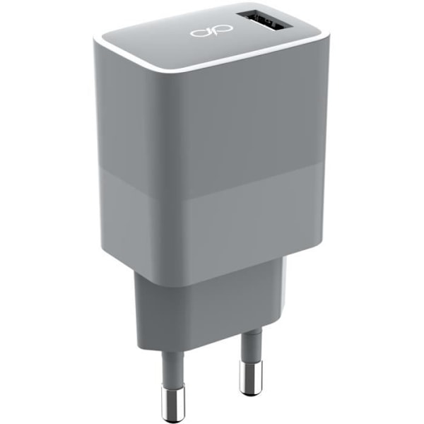 2,4 A IC älykäs kotilaturi, taattu elinikäiseksi + harmaa USB A/Lightning -kaapeli - 100 % Force Power kierrätettyä muovia