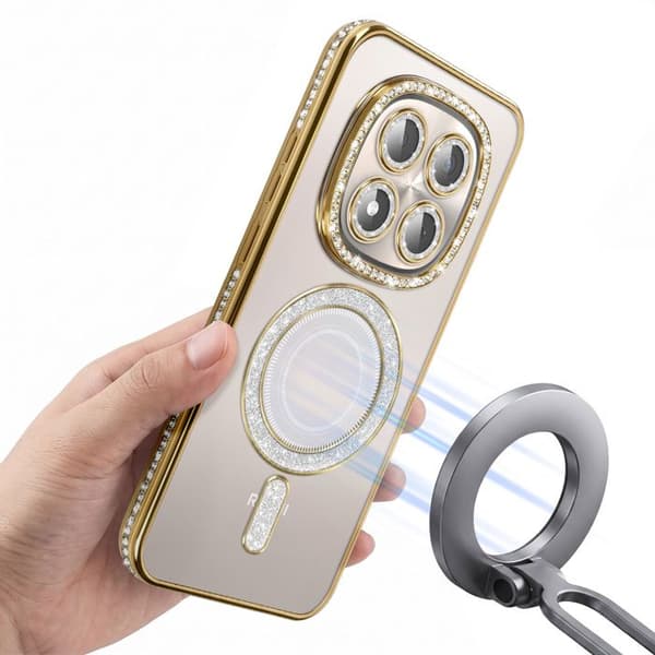 Fodral för Redmi Note 15 Pro 5G Kompatibel med MagSafe med Guld Strasskant Gul