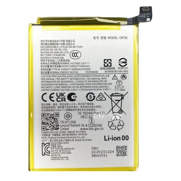 Batteri för Motorola Moto G04, G24, G24 Power och G34 5000mAh QF50 White Vit