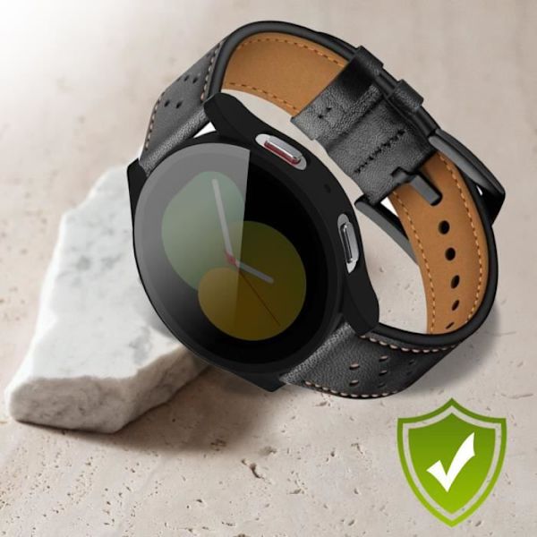 AVIZAR Fuld beskyttelse til Samsung Galaxy Watch 5, 44 mm - Sort - Polycarbonat-etui og hærdet glas Svart