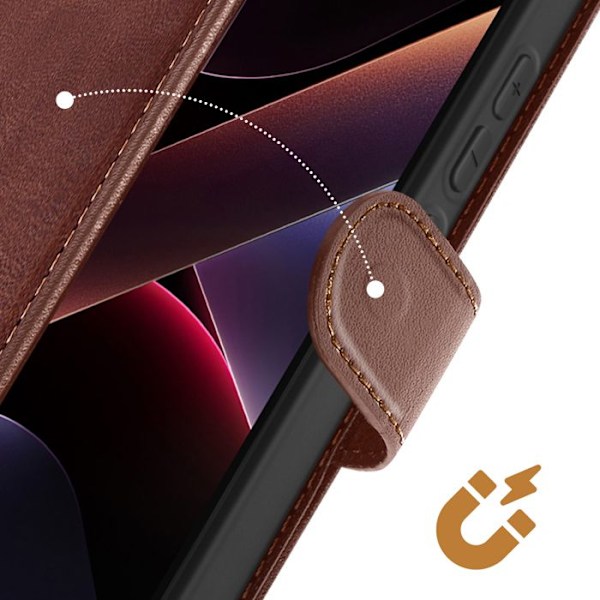 Étui för Xiaomi Poco X7 Pro Dragrem Lock Stöd Plånbok Mörkbrun kastanj