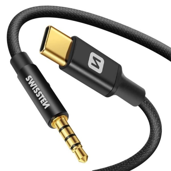3,5 mm uttag till USB-C-kabel, Swissten ljudadapter svart 1,5 m
