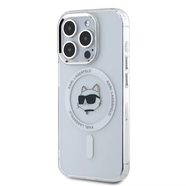 Coque til iPhone 15 Pro Max - Karl Lagerfeld IML MagSafe (KLHMP15XHLSCHH) - Choupette metalhoved i hvid vit