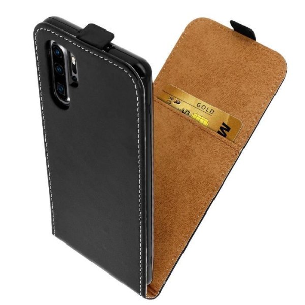 Etui Huawei P30 Pro - AVIZAR - Håndfri Læderetui - Øko-læder - Silikonegel - Sort Svart