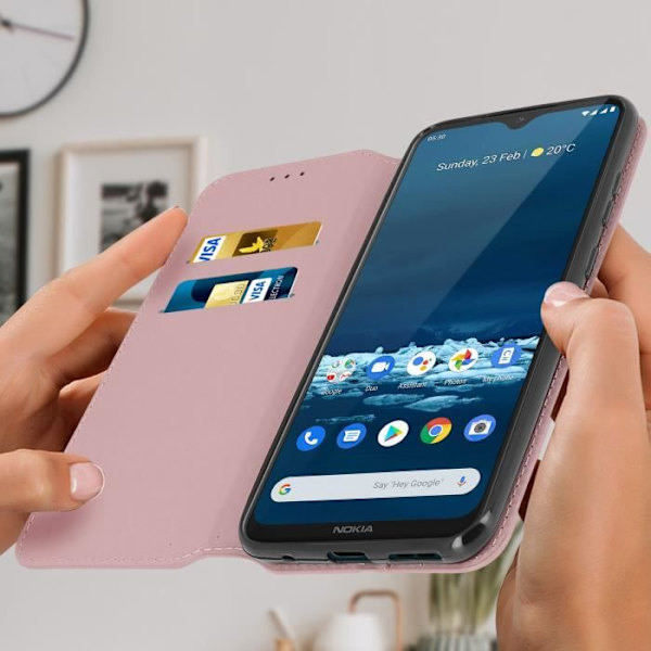 Taske til Nokia 5.3 - AVIZAR - Kortholder og Stand funktion - Rose Gold øko-læder Rose guld
