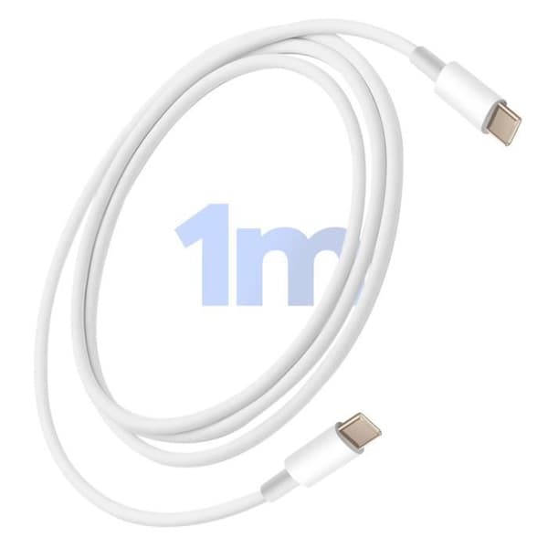 USB-C till USB-C kabel 1m – 20W Snabbladdning och datatransfer Mayaxess Vit Vit