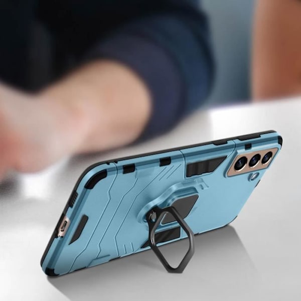Coque - ILMOITA - Galaxy S21 Plus - Iskunkestävä - Metallinen rengas - Kova polykarbonaatti Blå