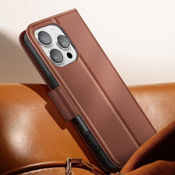 Pungetui - AVIZAR - iPhone 16 Pro - Premium Læder - Brun - Standfunktion kastanj