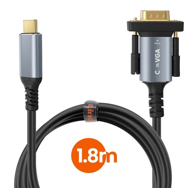 USB-C - VGA -videoadapterikaapeli 1,8 m Full HD 1080p LinQ Musta