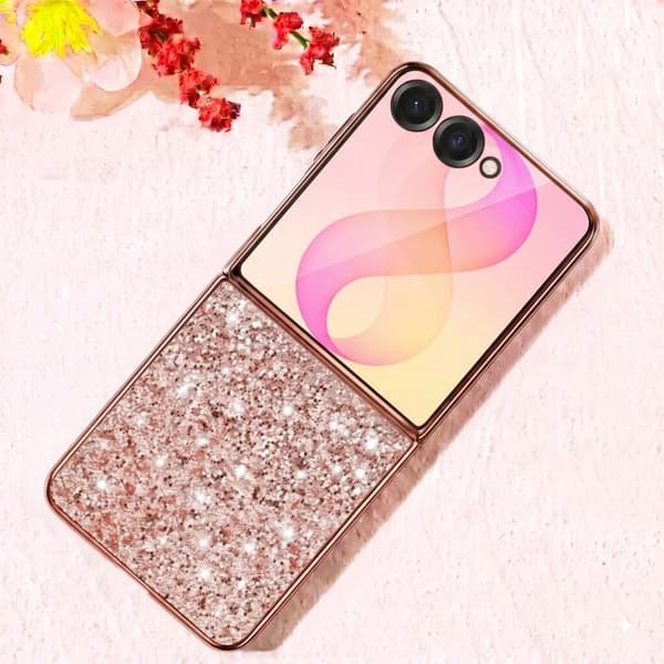 Glitterfodral för Samsung Galaxy Z Flip 8 med roséguld kromram Ros