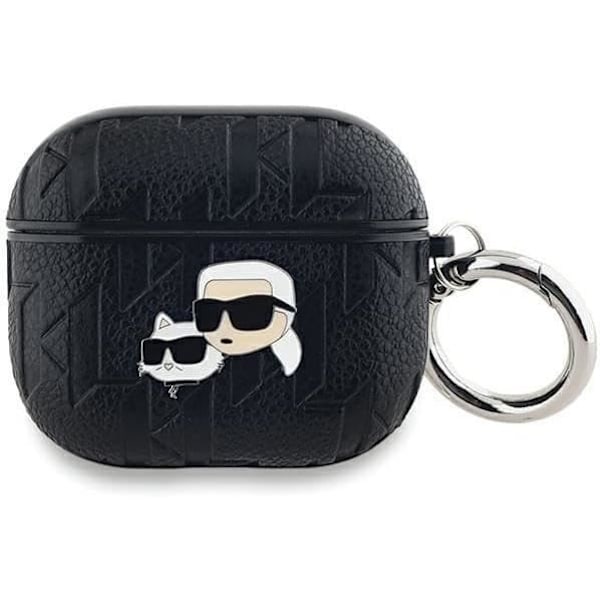 Coque AirPods 3 - Karl Lagerfeld - Monogram Karl & Choupette - Øko-læder - Sort - Hård Svart