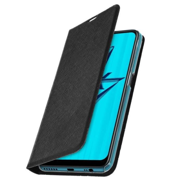 Oppo AX7 fodral - BIGBEN - Korsformad effekt - Korthållare - Stativfunktion - Svart eko-läder Svart