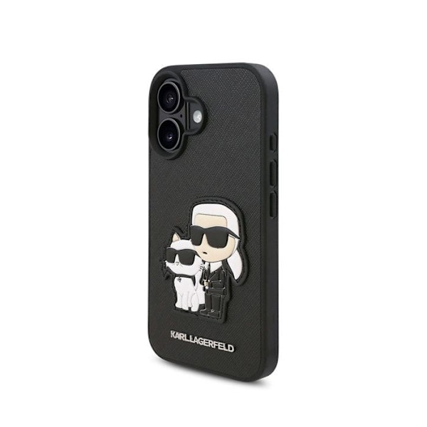 Coque til iPhone 16 Plus Design Saffiano Karl og Choupette Karl Lagerfeld Sort Svart