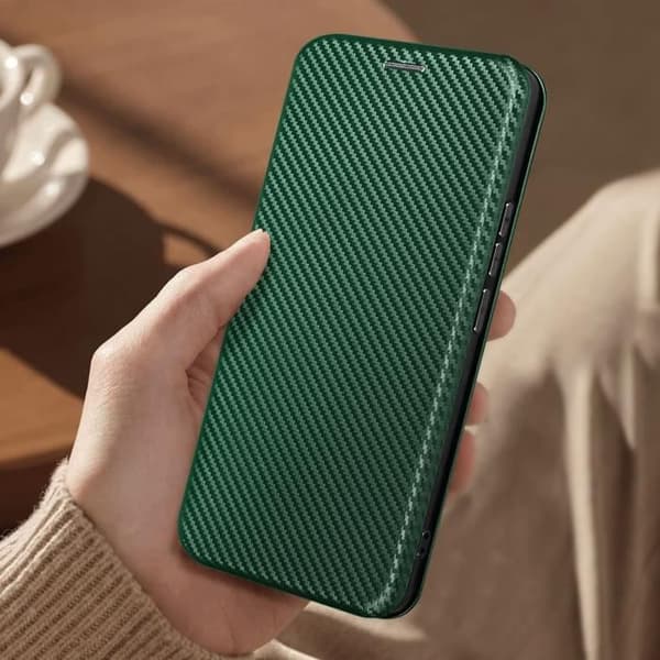 Fodral för Realme 11 Pro Plus och 11 Pro - AVIZAR - Carbon Wallet - Mörkgrön Grön