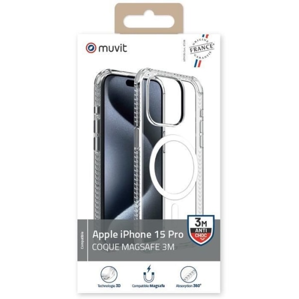 Fodral till iPhone 15 Plus Stötsäker 3M kompatibel MagSafe Muvit Transparent