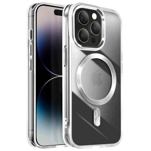 Coque MagSafe - Kristal Farve - iPhone 14 Pro - Sølv - Anti-gulning - Hævede kanter Grå