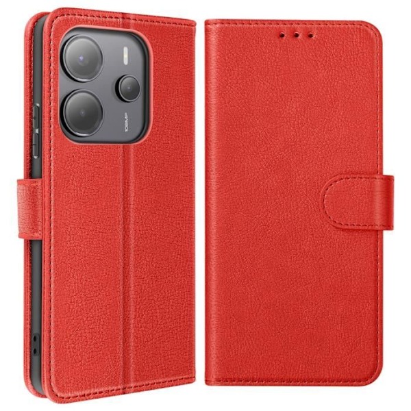 Etui til Xiaomi Redmi Note 14 4G Klap Pung og Video Støtte Rød Röd