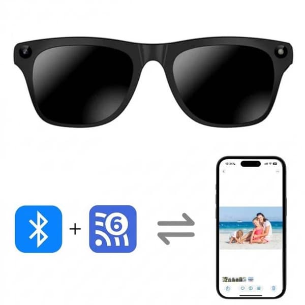 Smartbriller med 2K billeder og 1080p videoer, lyd og Bluetooth opkald, sort Svart