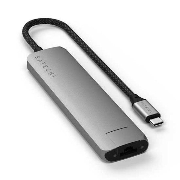 Hub USB-C Slim Multiport 7-i-1 Ethernet 1Gbit Power Delivery 100W Satechi Grå