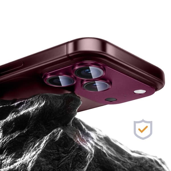 Skyddskamera för iPhone 18 Pro i Härdat Glas med Titanram Bordeaux