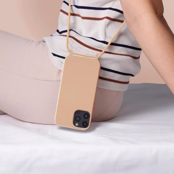 Coque iPhone 14 Pro - Semihård - Justerbart snor 80 cm - Rosa - Praktisk beskyttelse Rosa