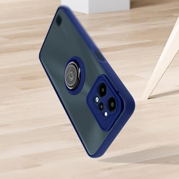 Coque Realme C31 Prime - AVIZAR - Bi-material - Metallring - Videostöd - Blå