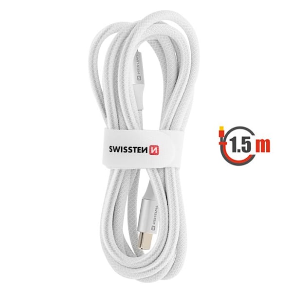 USB-C till USB-C Kabel Design Flätad Anti-nod Swissten Vit Vit