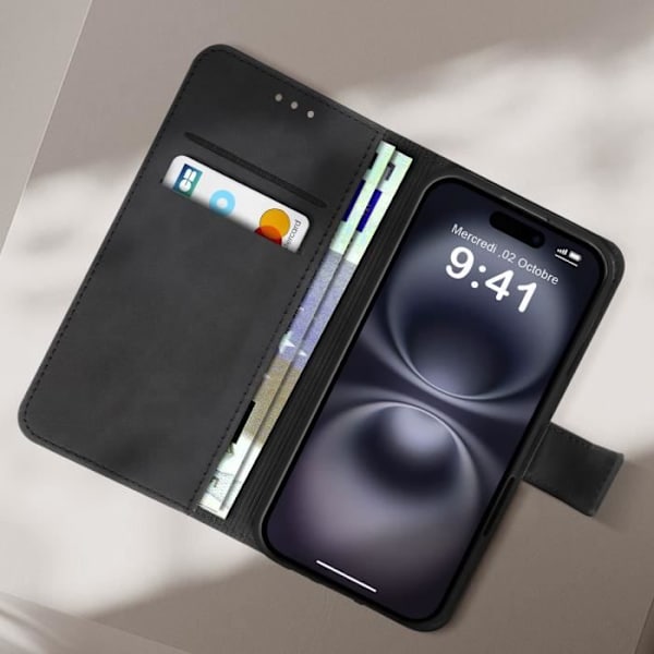 Fodral för iPhone 16 - AVIZAR - Plånboksflip Stöd för Video - Svart Svart