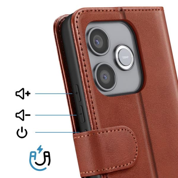 Etui til Honor 600 Lite Læderlook med Kortlomme og Stativfunktion Brun brun