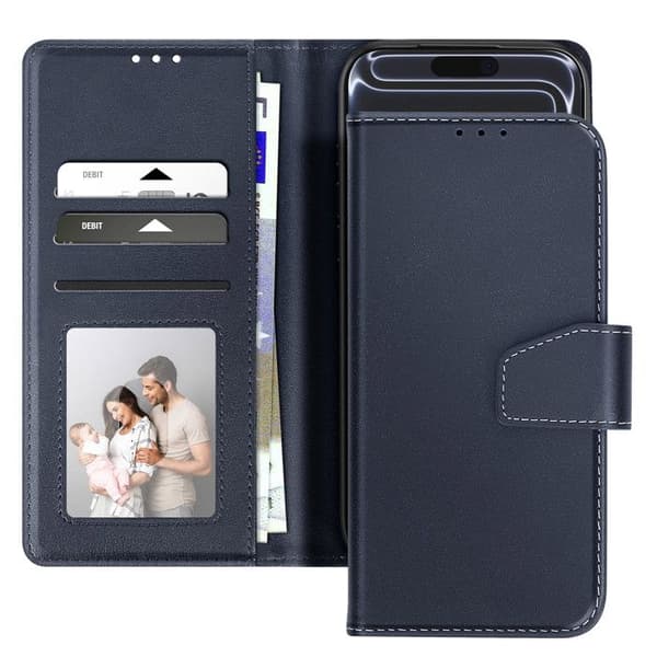 Pung Etui - AVIZAR - iPhone 17 Pro - Premium Læder - Ståfunktion - Mørkeblå Blå