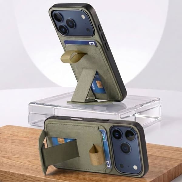 iPhone 17 Pro Cover med Stofeffekt, Støtte og Kortholder i Grøn Grön
