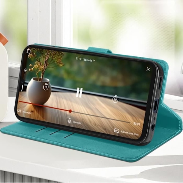 Fodral för Samsung Galaxy A15 5G Plånbok Blomma med handledsrem Turkos
