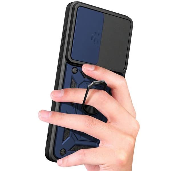 Coque Anneau för Galaxy S26 Plus med Skjutbart Kameraskydd Stötsäker Mayaxess Mörkblå Blå