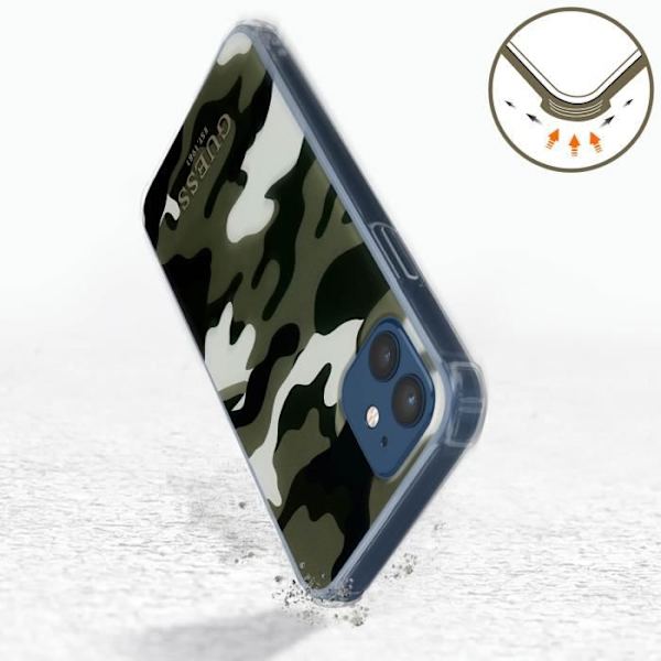 iPhone 12 og 12 Pro etui med strop Grøn Guess Camouflage Pattern Green